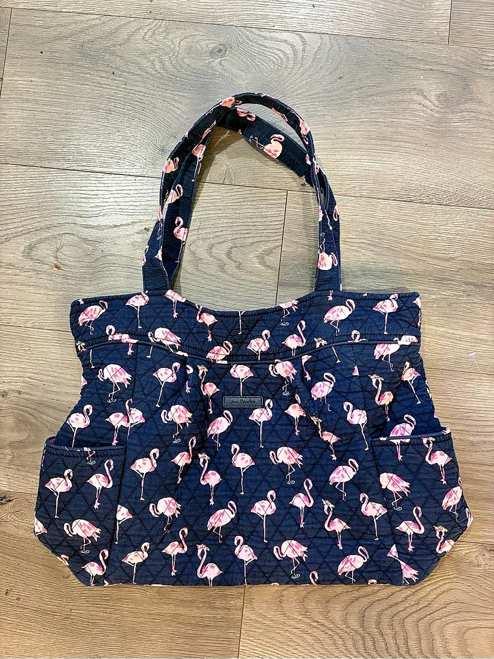 Vera Bradley Quilted Tote Bag (Flamingo Fiesta Pattern) Floral Bag Blue & Pink